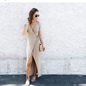Tan Short Sleeve Wrap Dress